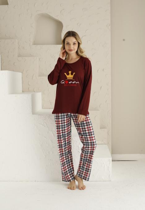 Pijama dama ,maneca lunga si pantalon lung , culoare visiniu, Engros